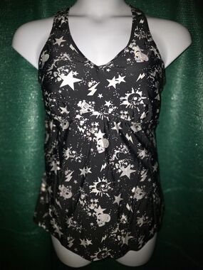 1x Plus Size Black Skull & Star Print Tank Top Swimsuit Swim Torrid